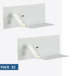 Pack x 2 - Aplique de pared para lectura con puerto USB 