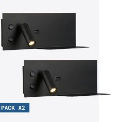 Pack x 2 - Aplique de pared para lectura con puerto USB 
