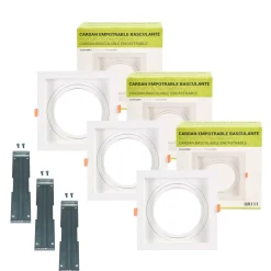 Pack x 3 - Aro downlight cuadrado tipo cardan para bombilla QR111 o AR111 - Corte 155 x 155 mm