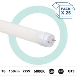 PACK x 25 - Tubo LED T8 - 22W - 150cm - 2280lm - Conexión 1 punta