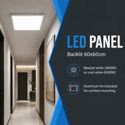 Panel LED Backlit 60x60cm - 40W - 100lm/W - Driver flicker free - UGR19 - IP40 - KIT DE MONTAJE