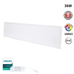 Panel LED empotrable Backlight 120x30cm 36W -135lm/W - UGR22 - Driver Philips - IP40