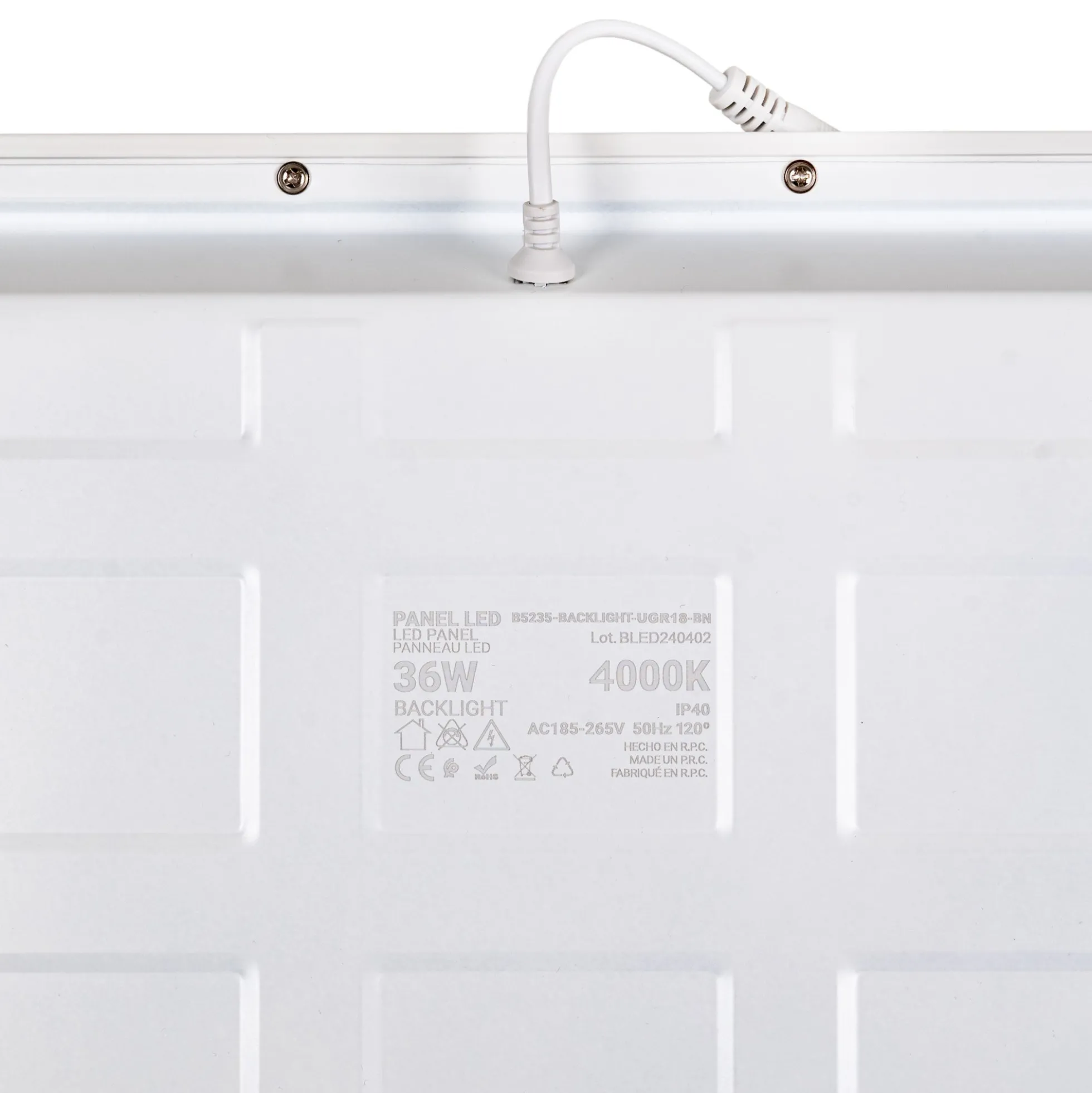 Panel LED empotrable Backlight 60x60cm - UGR18 - 36W - IP40 - Driver Philips
