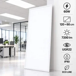 Panel LED empotrable Backlit 120x60cm - 60W - 7200lm - Driver flicker free - UGR22 - IP40