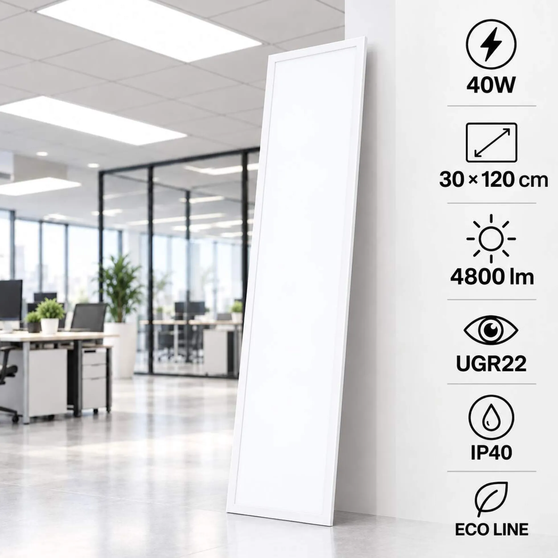 Panel LED empotrable Backlit 120x30cm - 40W - 120lm/W - Driver flicker free - UGR22 - IP40
