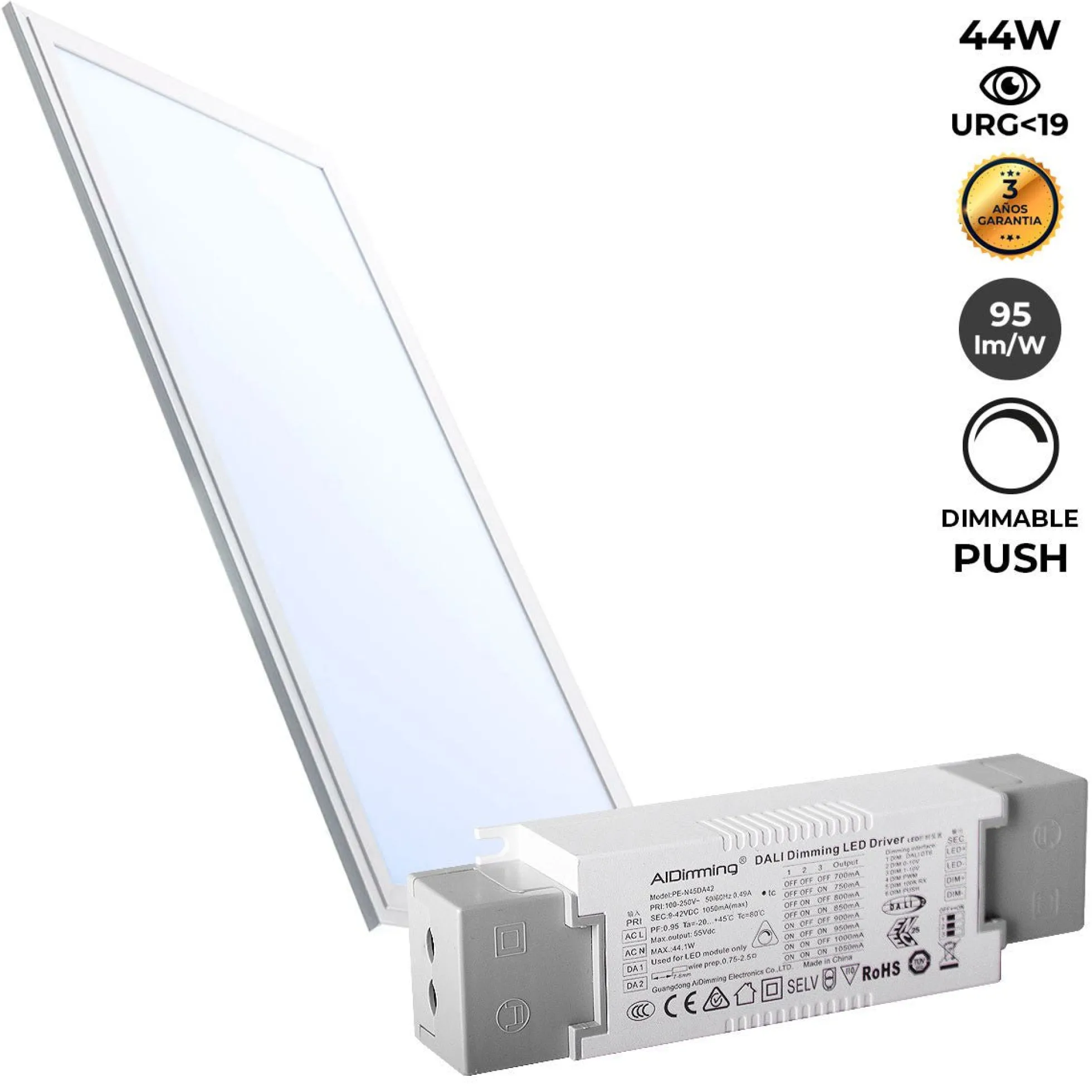 Panel LED empotrable 120X30cm - PUSH regulable - 44W - 3980lm - UGR19 - IP40