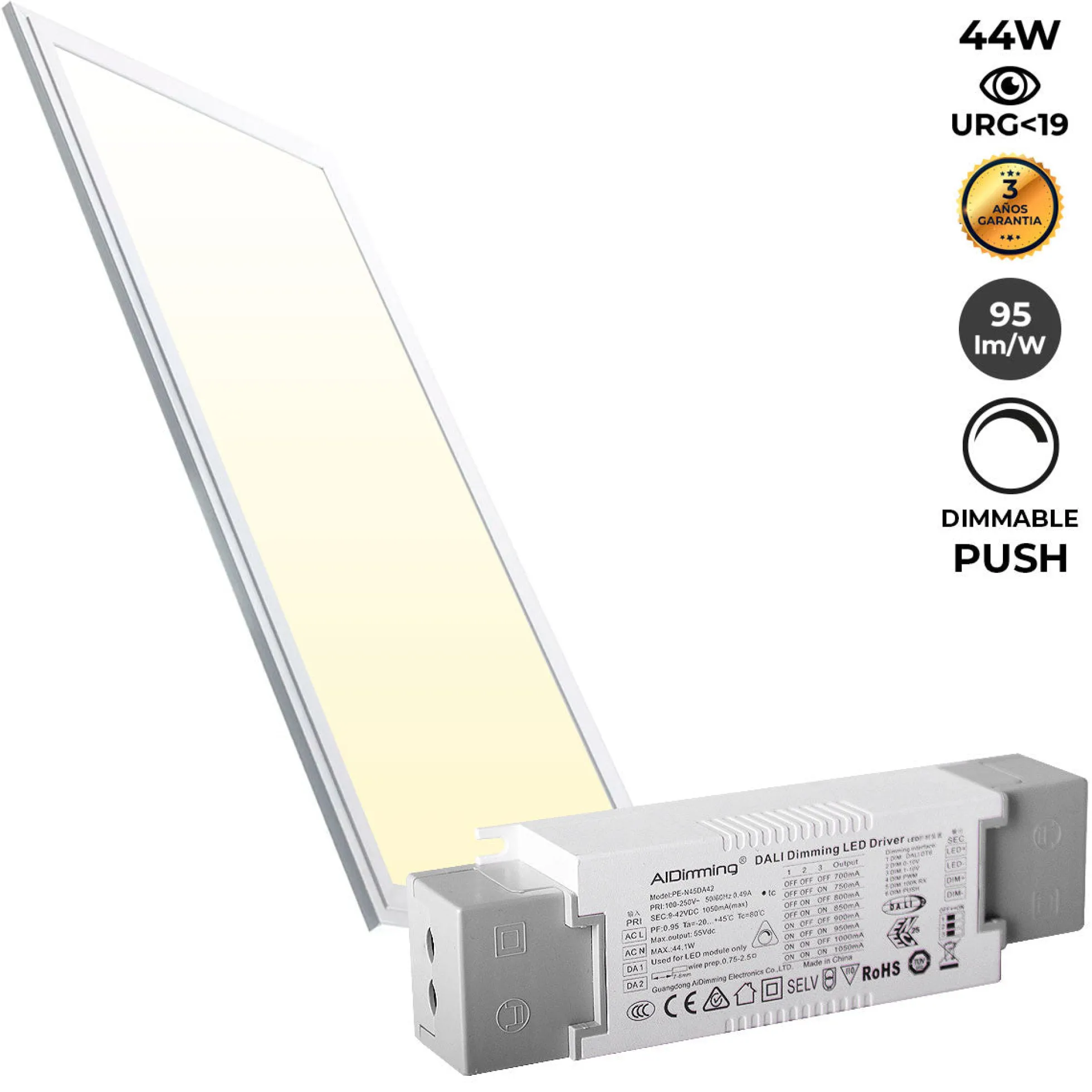 Panel LED empotrable 120X30cm - PUSH regulable - 44W - 3980lm - UGR19 - IP40