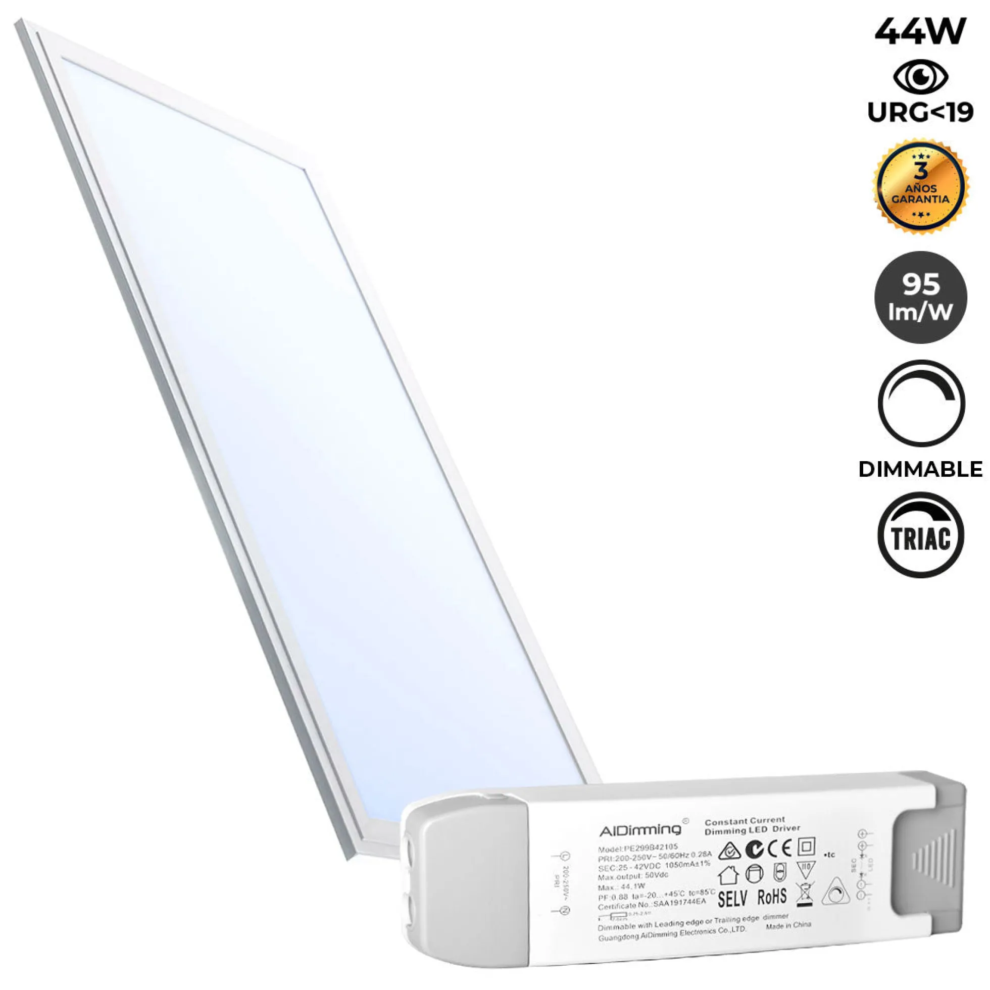 Panel LED empotrable 120X30cm - TRIAC regulable - 44W - UGR19 - IP40