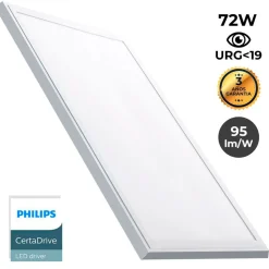 Panel LED slim de superficie 120X60cm - Driver PHILIPS - 72W - UGR19 - Con KIT de montaje
