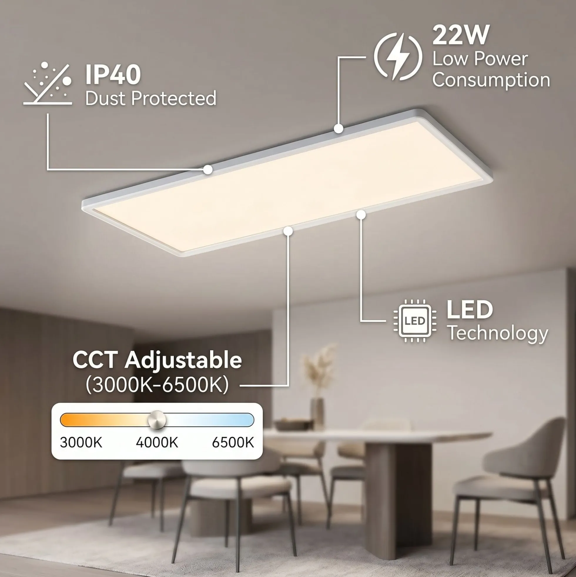 Panel LED Slim - 58x20 cm - CCT - 22W - IP40
