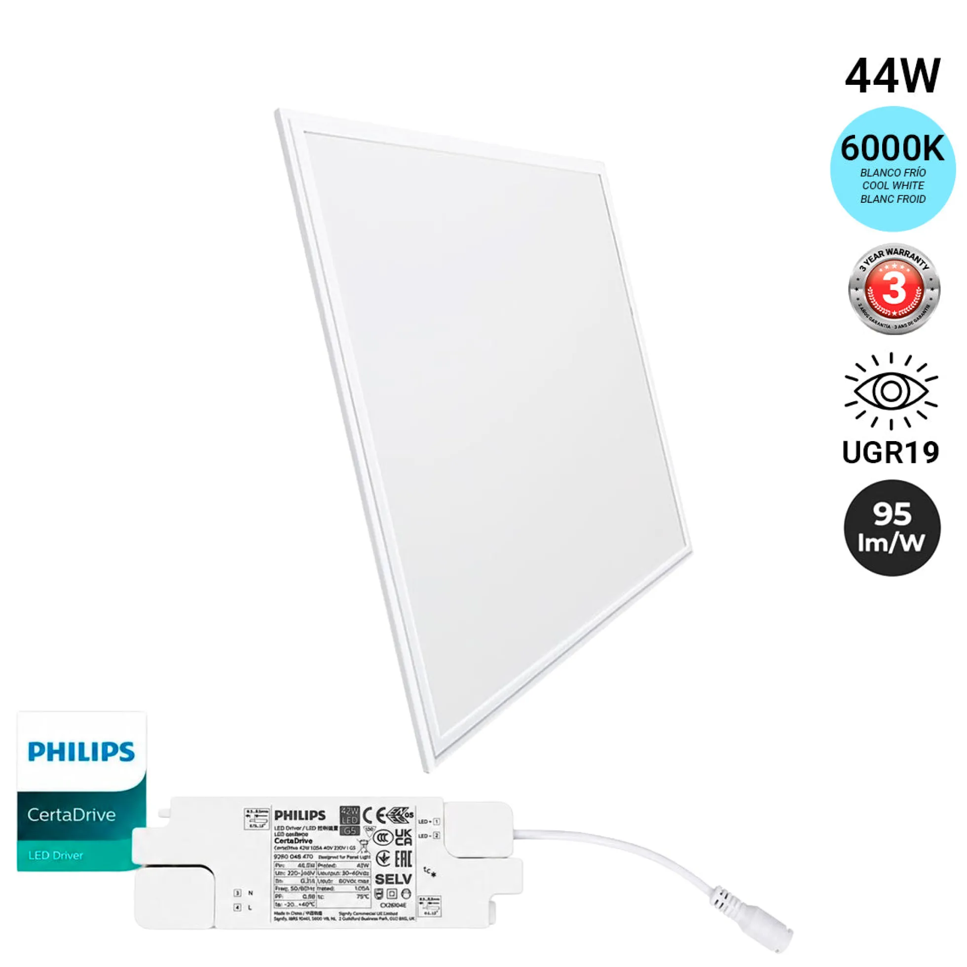 Panel LED slim 60X60 cm - Driver Philips - 44W - UGR19 - IP40