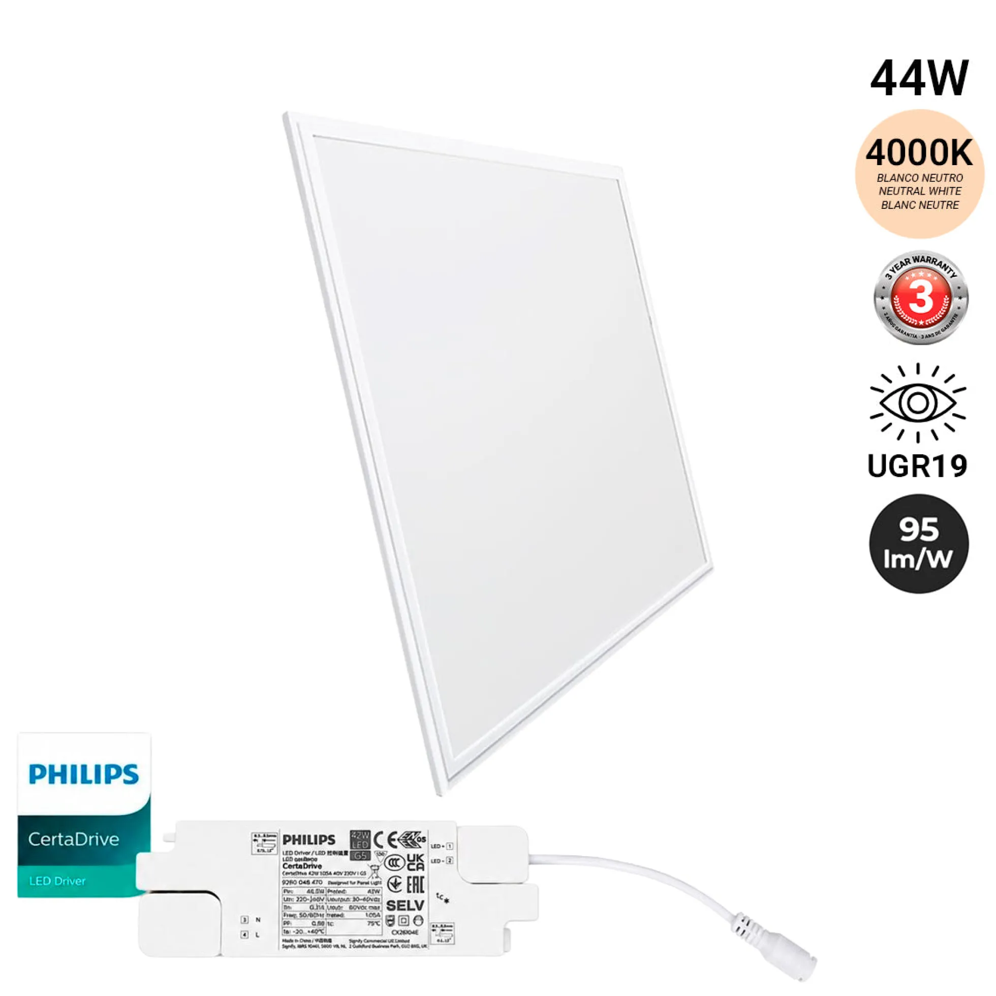 Panel LED slim 60X60 cm - Driver Philips - 44W - UGR19 - IP40