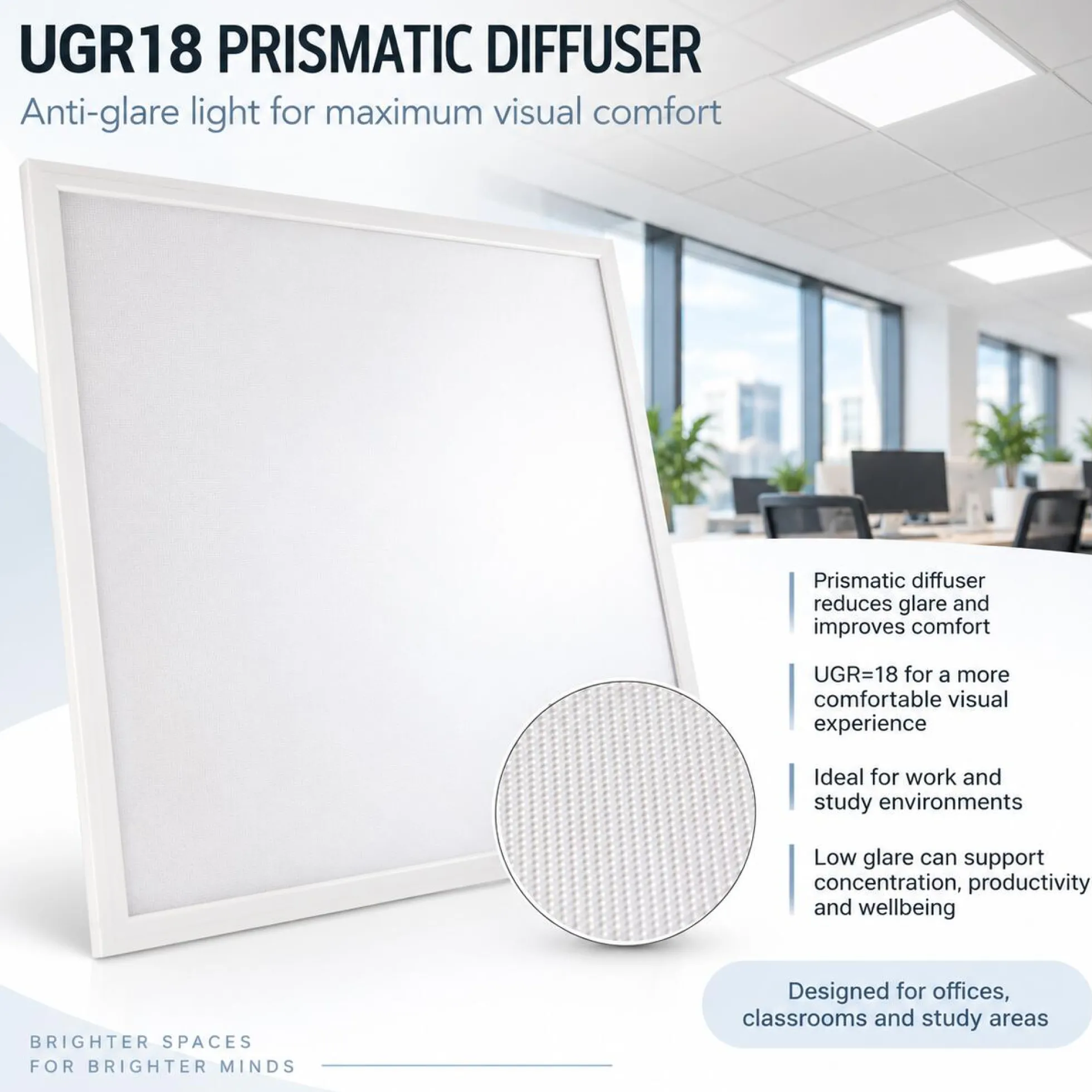 Panel LED slim 60x60cm - Driver PHILIPS - 44W - UGR18 - CRI 90 - IP40