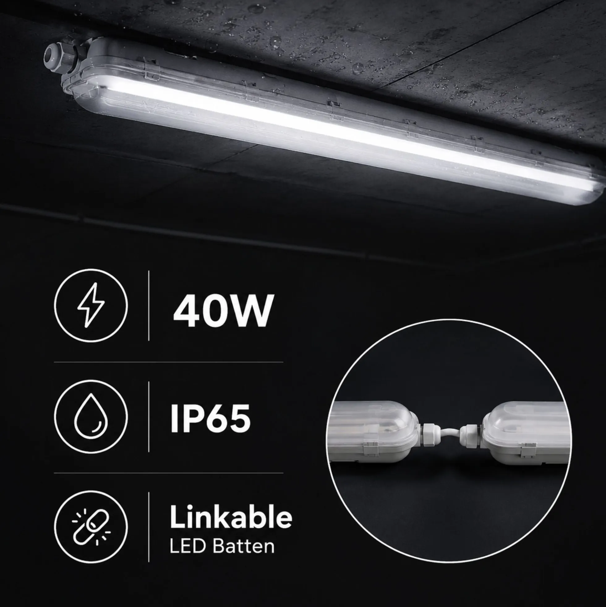 Pantalla estanca LED enlazable - 40W - 120cm - IP65