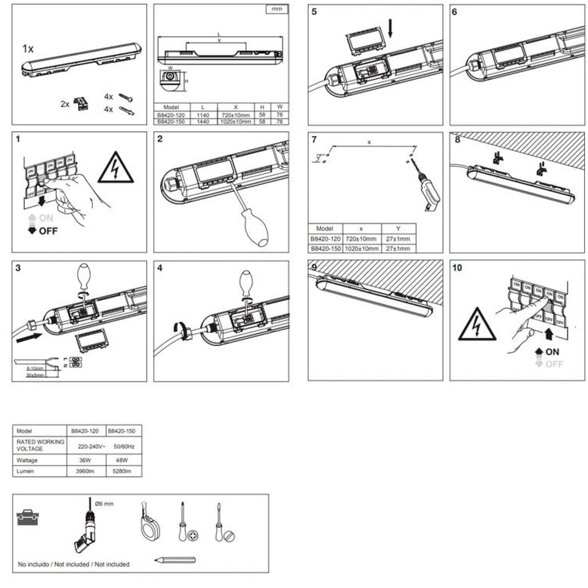Pantalla estanca LED lineal enlazable 48W - 150cm - IP65
