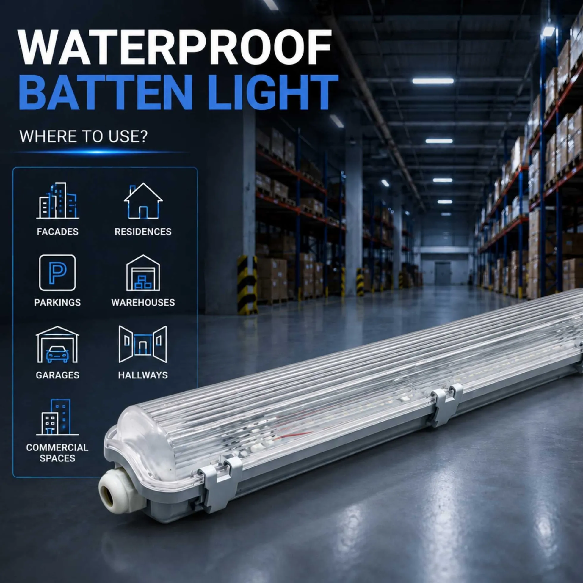 Pantalla estanca para 1 tubo LED - 150cm - IP65