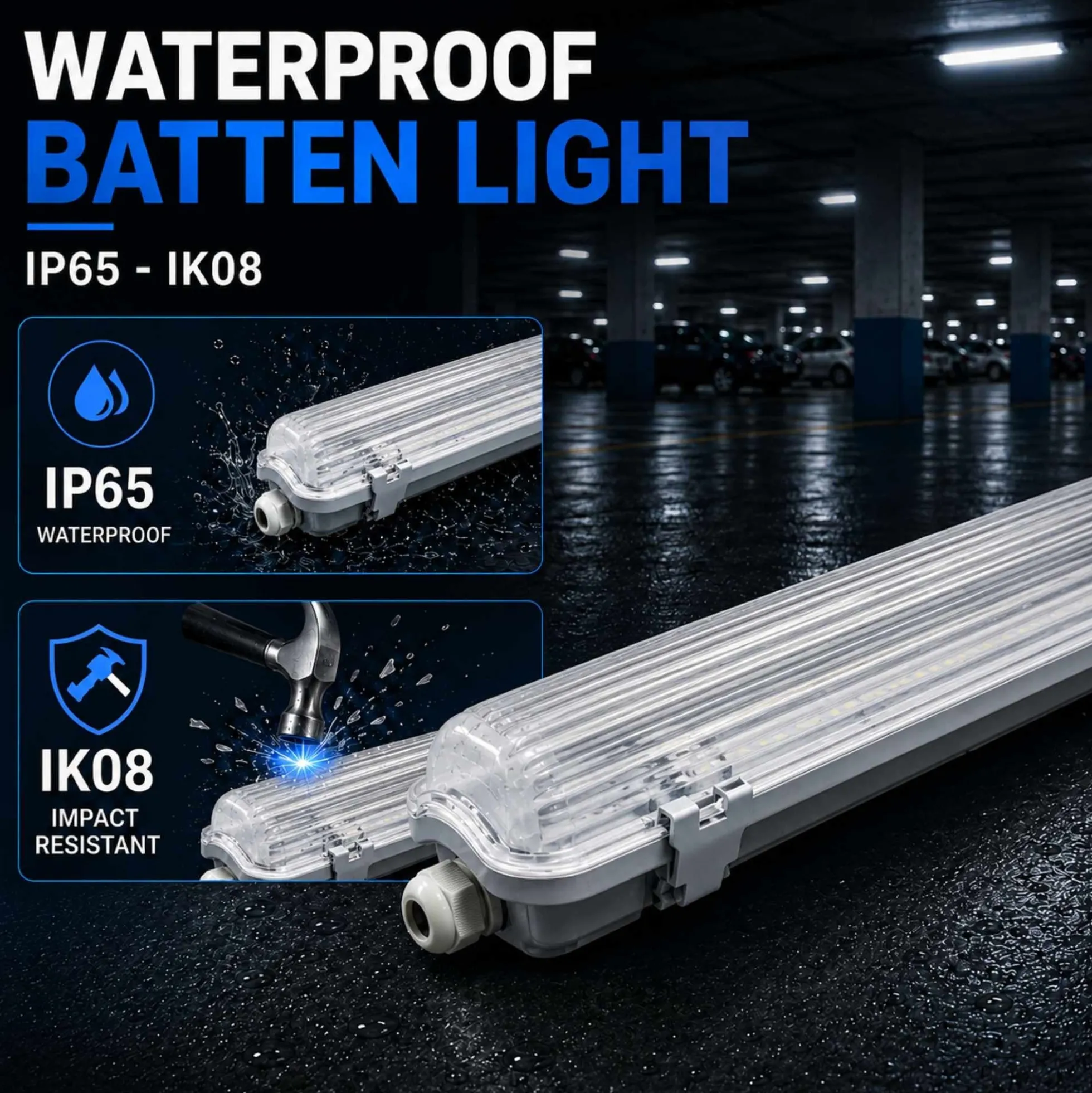 Pantalla estanca para 1 tubo LED - 150cm - IP65