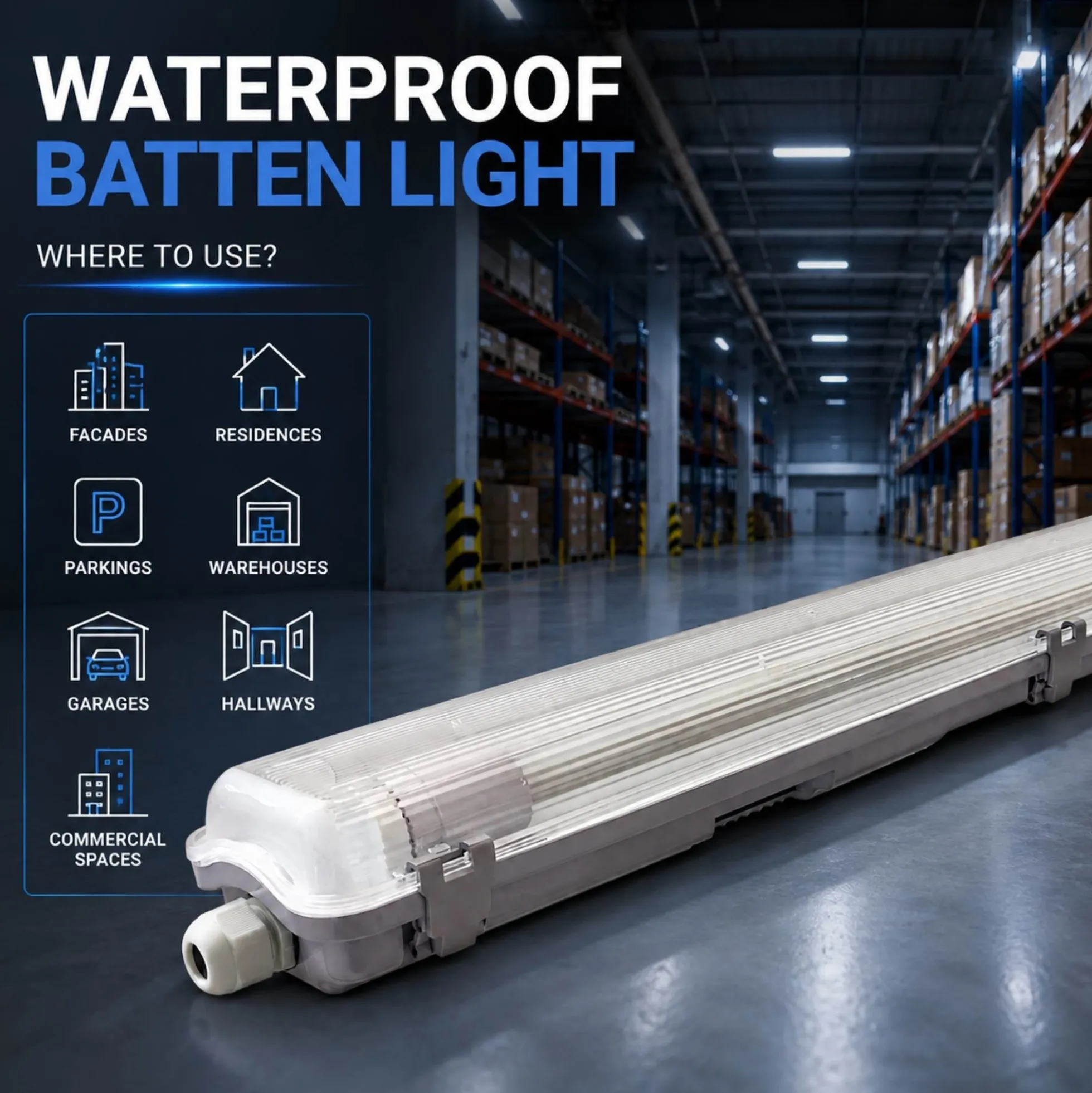 Pantalla estanca para 2 tubos LED - 60cm - IP65