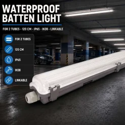 Pantalla estanca para 2 tubos LED - 120cm - IP65
