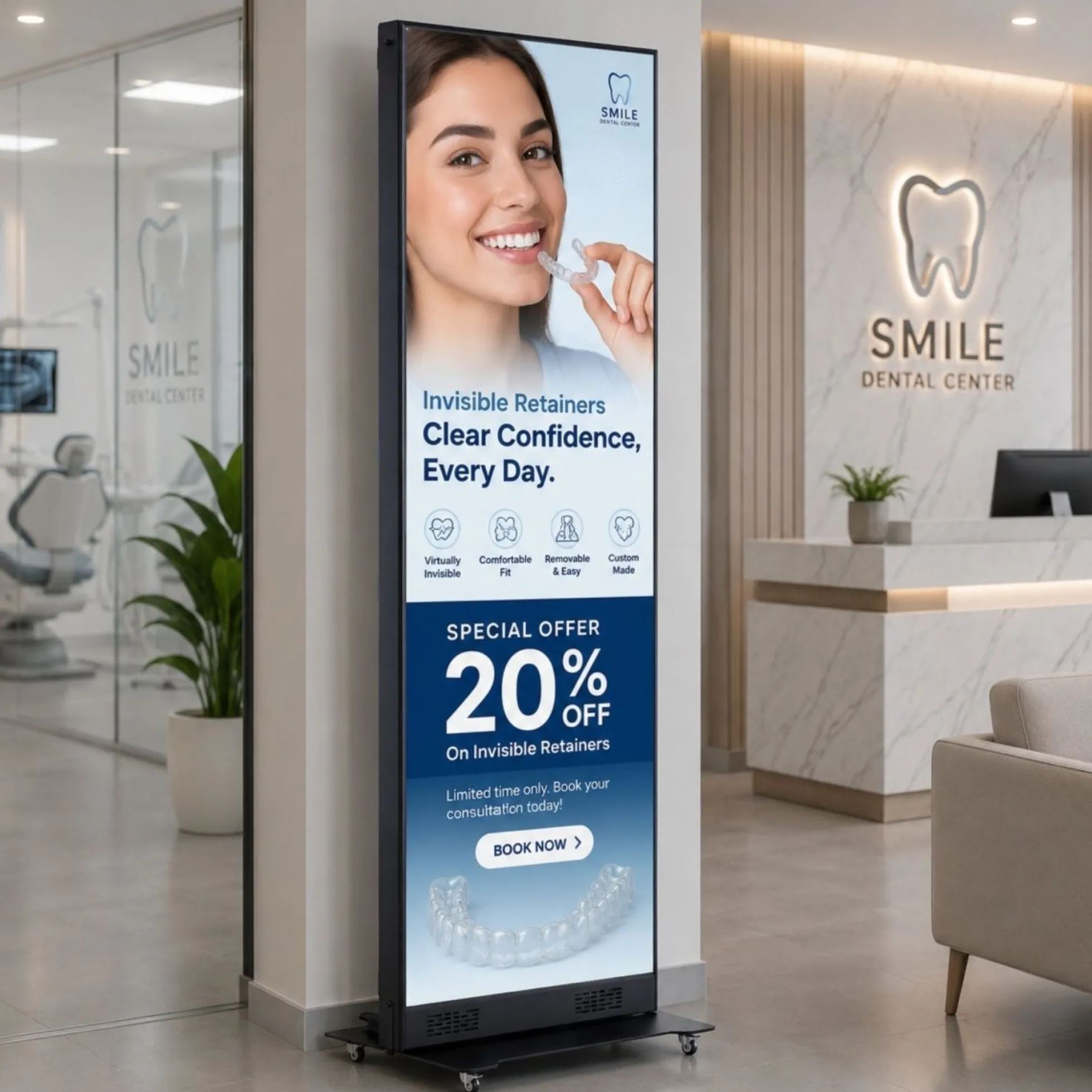 Pantalla LED tipo Póster Plegable P1.86 | 344x1032 px | Cartel Digital Interior