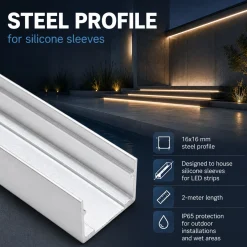 Perfil de acero 16x16 mm para fundas de silicona - 2 metros