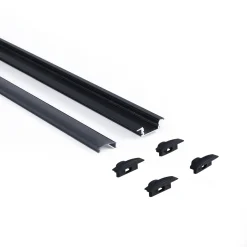 Perfil de aluminio de empotrar - Kit completo - 24,5 x 7mm - Tira LED hasta 12 mm - 2 metros