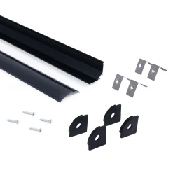 Perfil de aluminio de superficie para esquinas - Con difusor - Kit completo - 20x20mm - Tira LED hasta 10mm - 2 metros