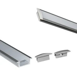 Perfil de aluminio empotrable para tira LED con difusor - 2 tapas - 23x8mm - 2 metros