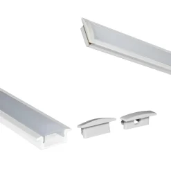 Perfil de aluminio empotrable para tira LED con difusor - 2 tapas - 23x8mm - 2 metros