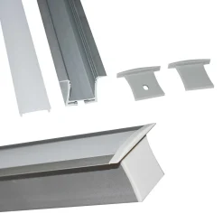 Perfil de aluminio empotrable para tira LED con difusor- 4 clips - 2 tapas - 36x28mm - 2 metros