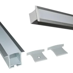Perfil de aluminio empotrable para tira LED con difusor- 4 clips - 2 tapas - 36x28mm - 2 metros