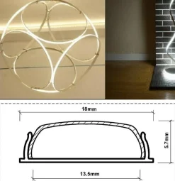 Perfil de aluminio para tira LED flexible / moldeable - 18x6mm - 2 metros
