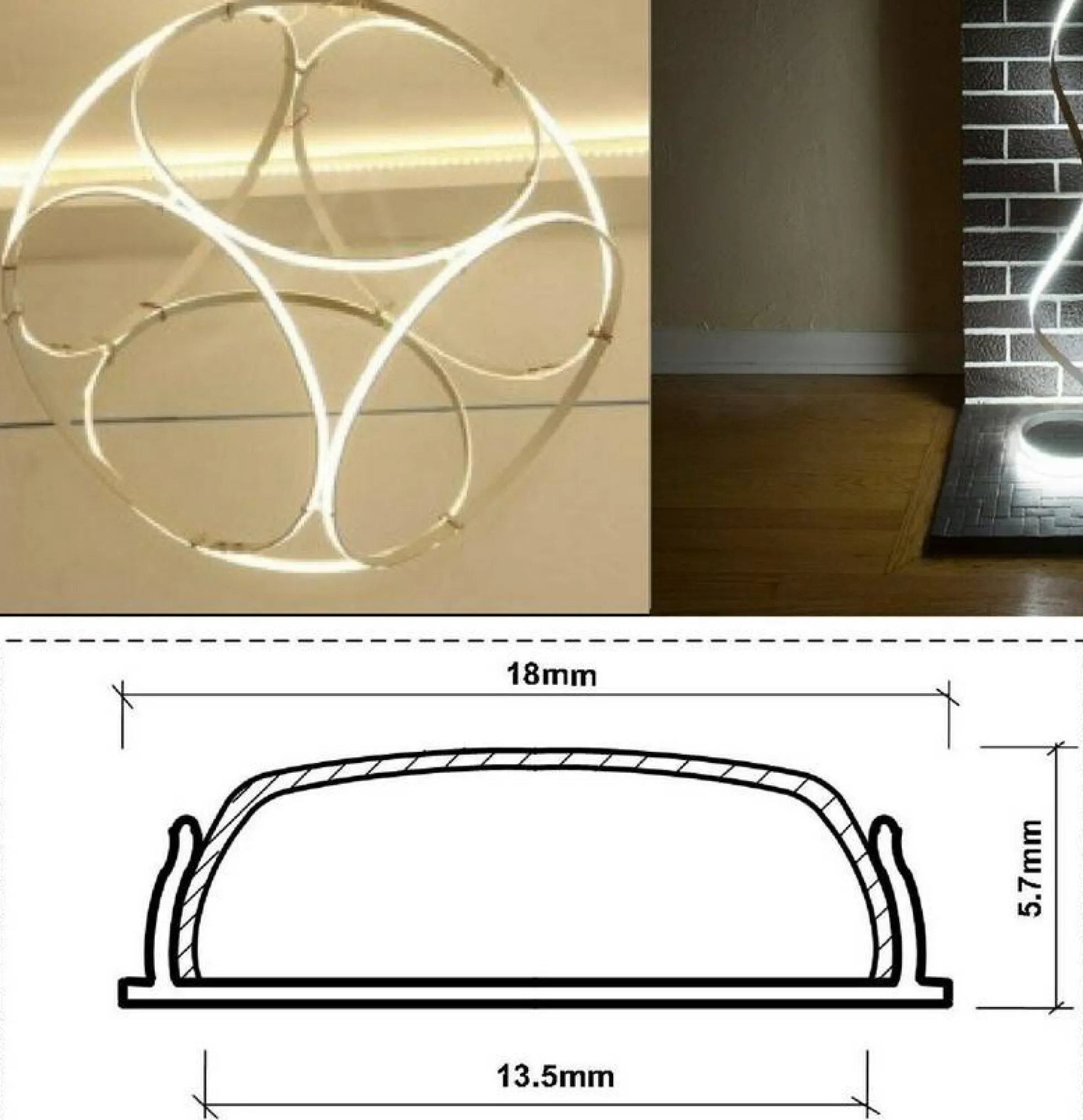 Perfil de aluminio para tira LED flexible / moldeable - 18x6mm - 2 metros