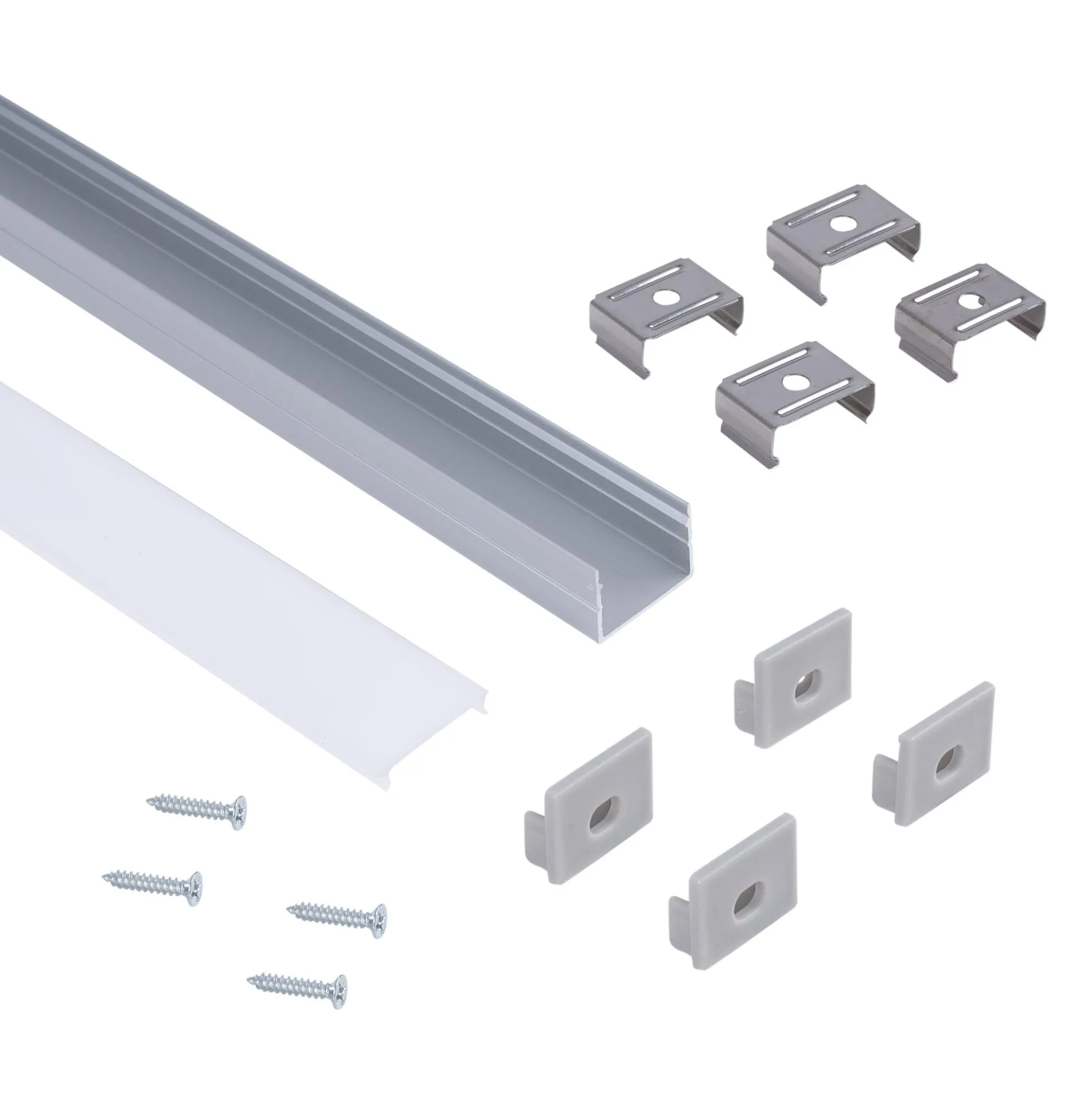 Perfil de aluminio para tira LED con difusor - Superficie - Kit completo - 18 x13mm - Tira LED ≤ 15 mm - 2 metros