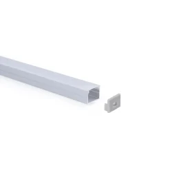 Perfil de aluminio para tira LED con difusor - Superficie - Kit completo - 18 x13mm - Tira LED ≤ 15 mm - 2 metros