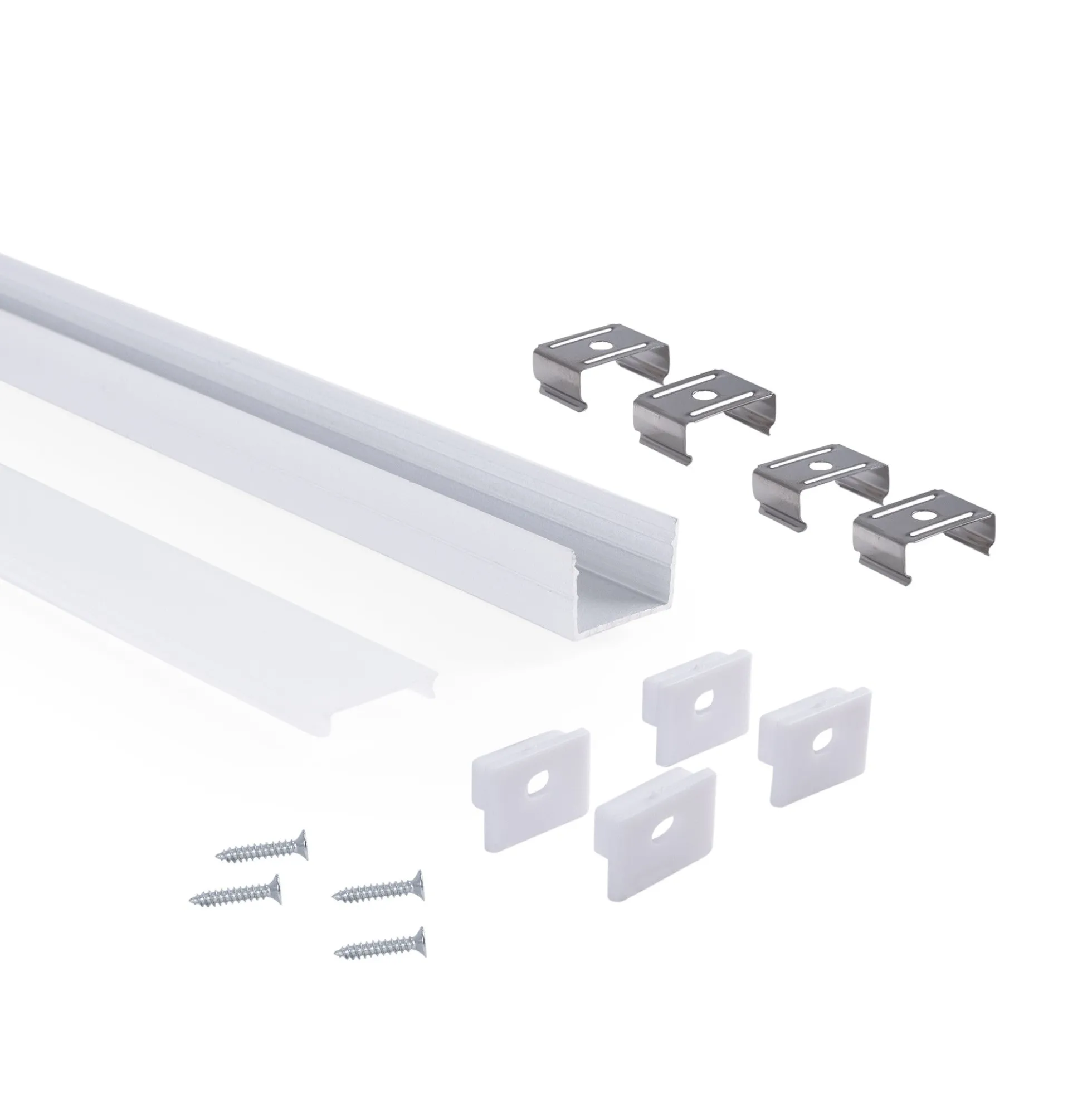 Perfil de aluminio para tira LED con difusor - Superficie - Kit completo - 18 x13mm - Tira LED ≤ 15 mm - 2 metros