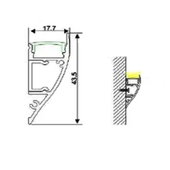 Perfil de aluminio para tira LED - Bañador de pared - 18x44mm - 2 metros