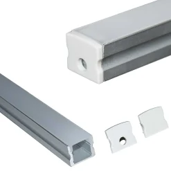 Perfil de aluminio para tira LED con difusor - 4 grapas - 2 tapas - 17x15mm - 2 metros