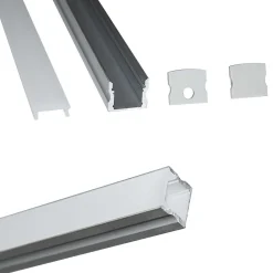 Perfil de aluminio para tira LED con difusor - 4 grapas - 2 tapas - 17x15mm - 2 metros
