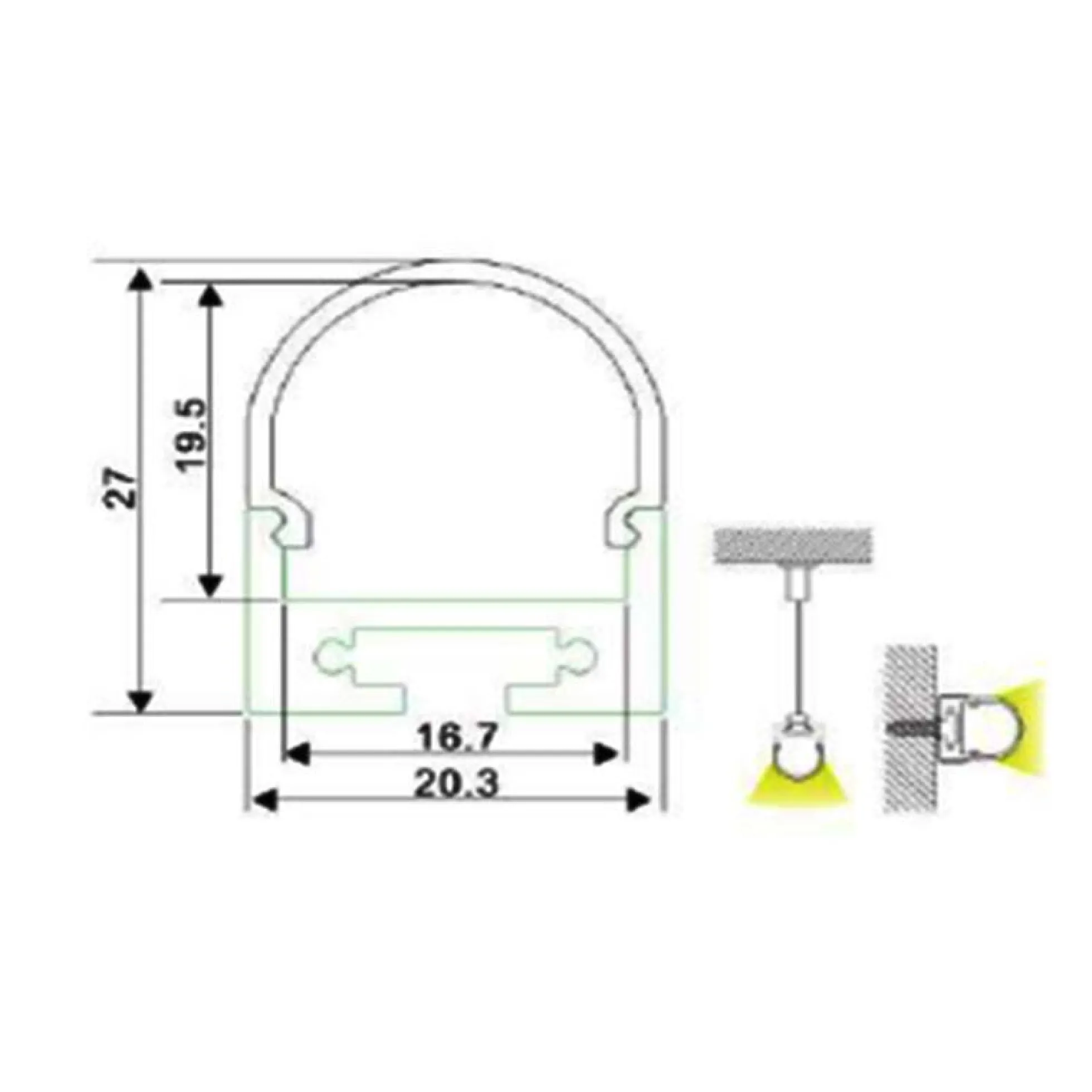 Perfil para tira led de suspensión o superficie 20x27mm (2metros)