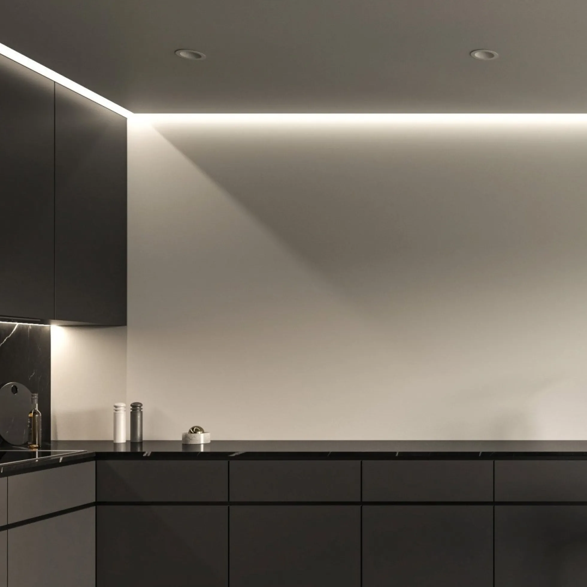 Perfil tira LED de superficie para esquinas - Con difusor - Kit completo - 15,8x15,8mm - Tira LED ≤10 mm - 1 metro
