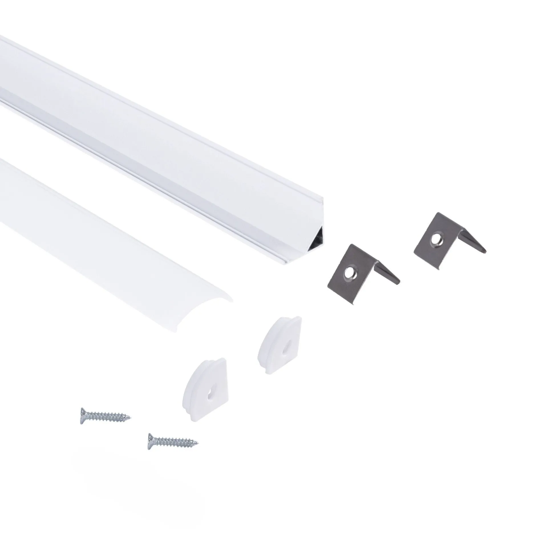 Perfil tira LED de superficie para esquinas - Con difusor - Kit completo - 15,8x15,8mm - Tira LED ≤10 mm - 1 metro
