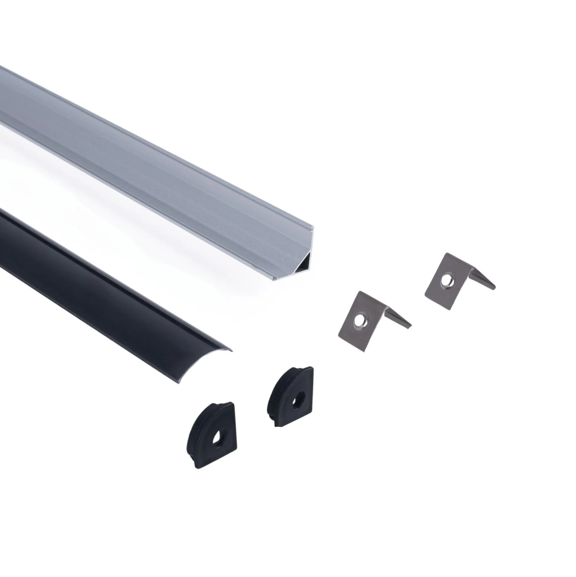 Perfil tira LED de superficie para esquinas - Con difusor - Kit completo - 15,8x15,8mm - Tira LED ≤10 mm - 1 metro