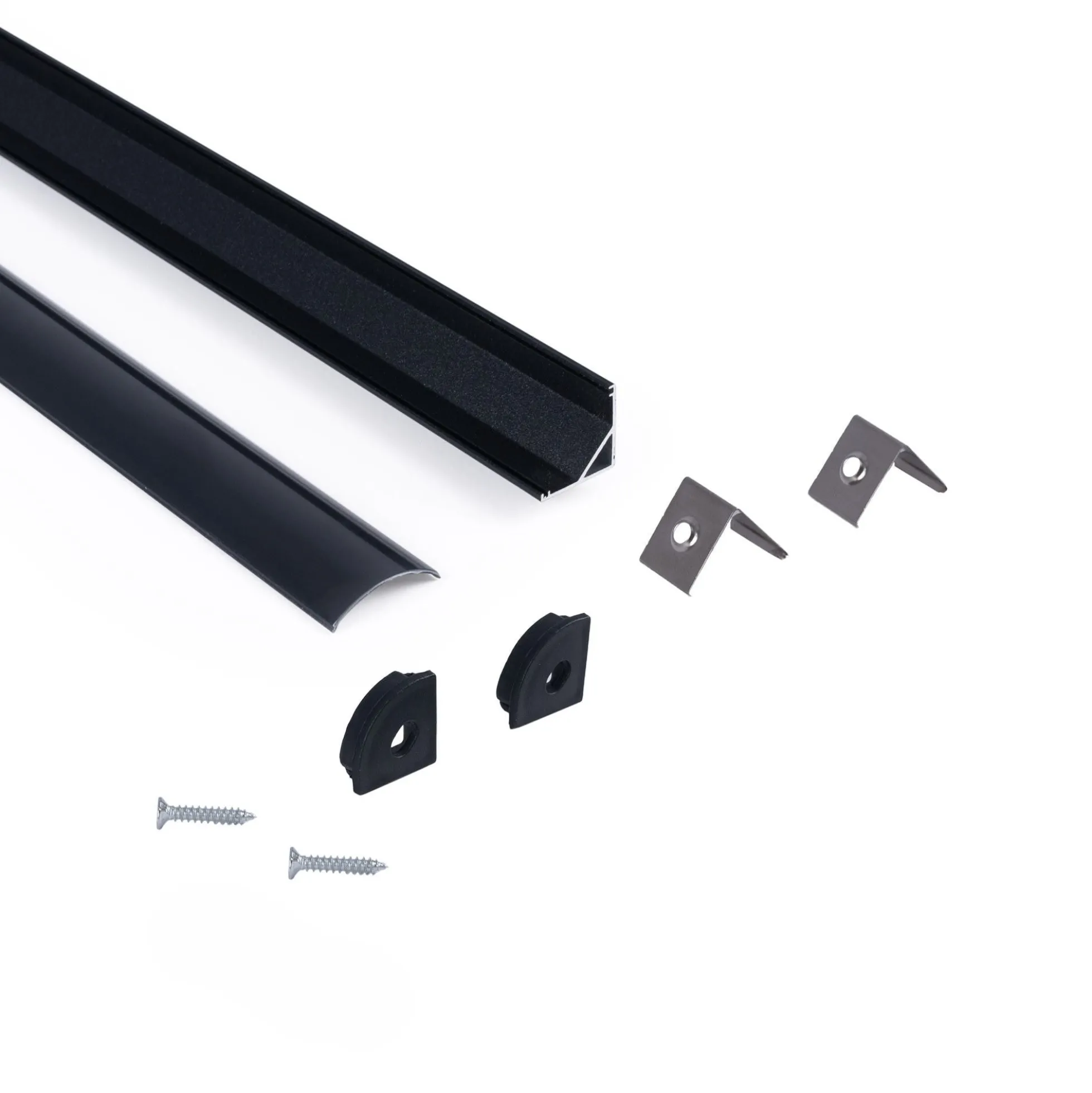 Perfil tira LED de superficie para esquinas - Con difusor - Kit completo - 15,8x15,8mm - Tira LED ≤10 mm - 1 metro