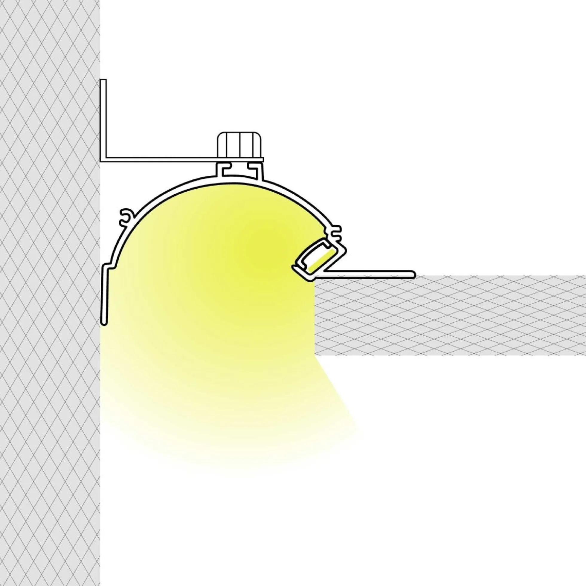 Perfil tira LED integración / trimless de esquina - Efecto indirecto - Con difusor - 2 metros