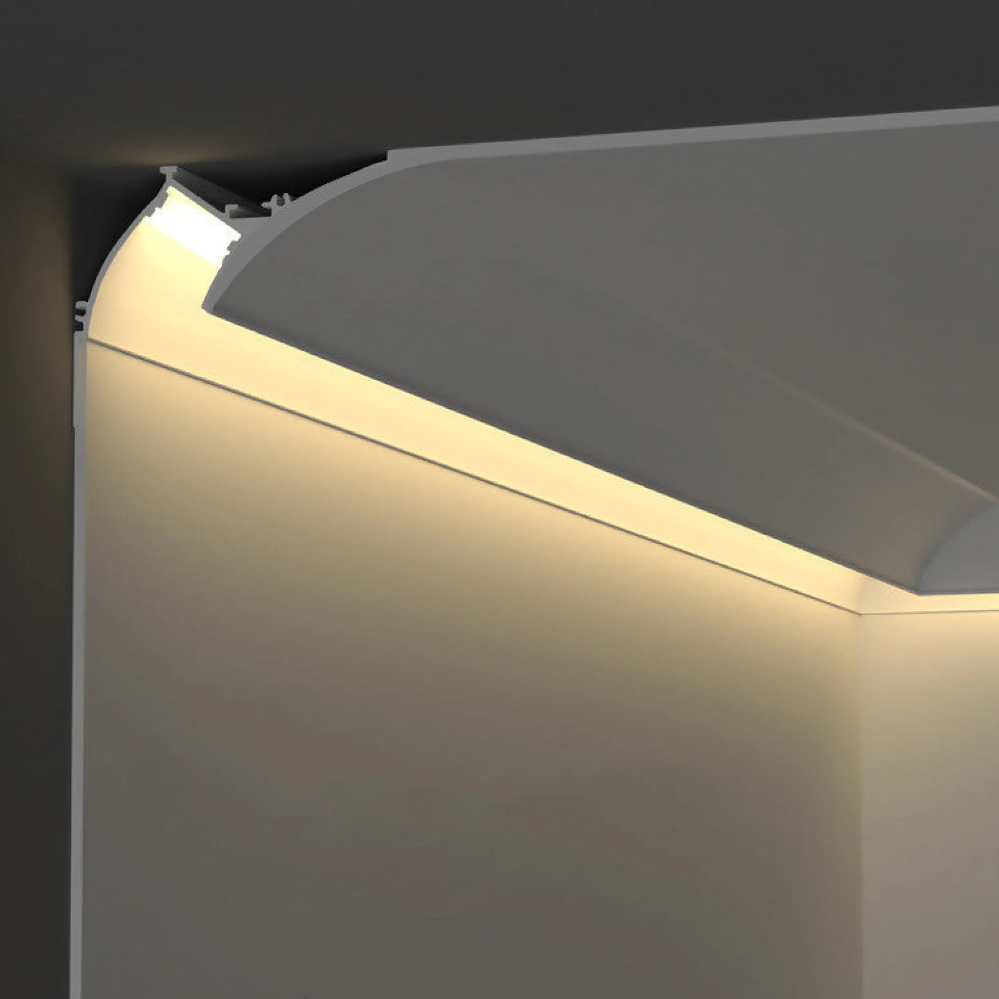 Perfil tira LED integración / trimless de esquina - Efecto bañador - 48 x 80mm - Con difusor - 2 metros