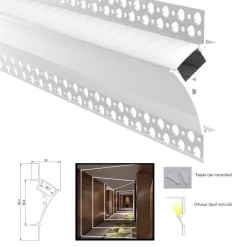 Perfil tira LED integración / trimless esquina - 96 x 35mm - Con difusor - 2 metros