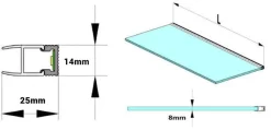 Perfil tira LED para cristal y estante - 25x14mm - 2metros