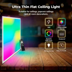 Plafón de techo LED Backlight - 60x60cm - 36W - CCT + RGB IC - Con mando a distancia