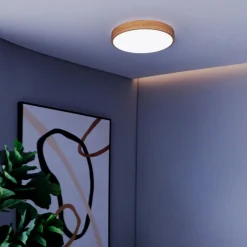 Plafón de techo LED CCT - 24W - Color madera - Ø40cm